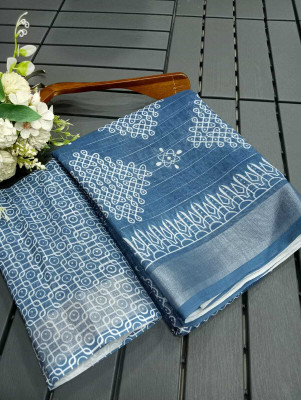 AARAANA Woven, Self Design, Geometric Print Kanjivaram Linen Saree(Grey)