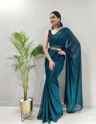 Vragi Solid/Plain Bollywood Lycra Blend Saree(Green)