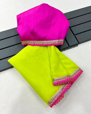 Vrati Creation Solid/Plain Bollywood Georgette Saree(Green)