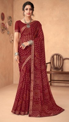 REBOOT FASHIONS Printed Bandhani Chiffon Saree(Maroon)