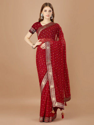 Divastri Printed Bandhani Georgette Saree(Red)