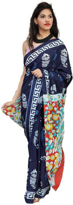 Kiaaron Printed Bollywood Pure Cotton Saree(Blue)