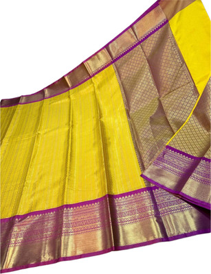 Akram Textiles Hub Woven Banarasi Tissue, Art Silk Saree(Brown, Yellow)