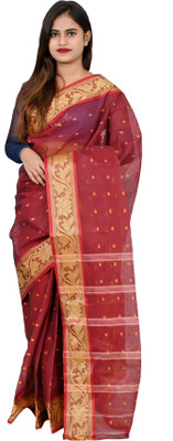 Maasaree Self Design Tant Pure Cotton Saree(Maroon)