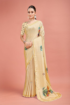 Rashmi Sarees Digital Print Bollywood Silk Blend Saree(Gold)