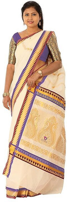 YETTALAN Solid/Plain Handloom Handloom Pure Cotton Saree(Purple, Maroon)