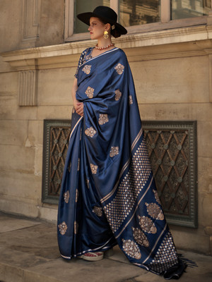 Divastri Woven Banarasi Satin Saree(Dark Blue)