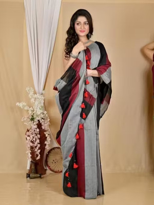 MJ TEXTILE Solid/Plain Handloom Khadi, Pure Cotton Saree(Multicolor)