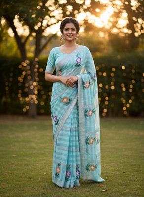 Sareez House Self Design Bollywood Georgette Saree(Light Blue)