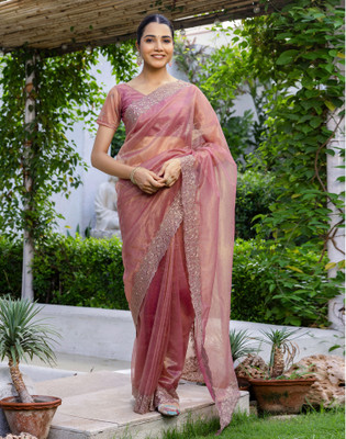 Satrani Embroidered Bollywood Net Saree(Pink)