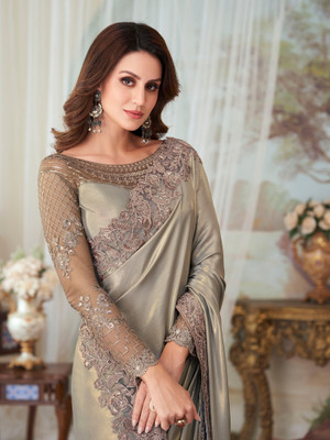 Sareemall Embellished Bollywood Silk Blend Saree(Grey)