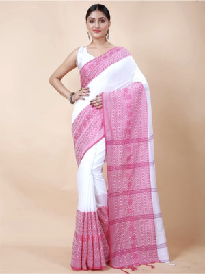 Bhadra Shopping Store Woven Handloom Handloom Pure Cotton Saree(White)