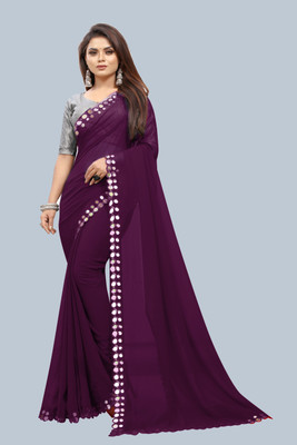 Laddu creation Self Design, Solid/Plain Bollywood Georgette, Silk Blend Saree(Multicolor)