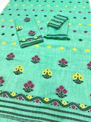 NijEnterprise Woven Mekhela Chador Cotton Blend Saree(Green)