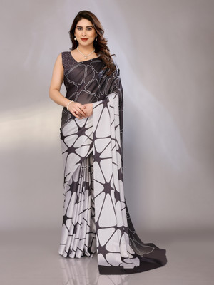 FABMORA Digital Print Bollywood Satin Saree(Black)