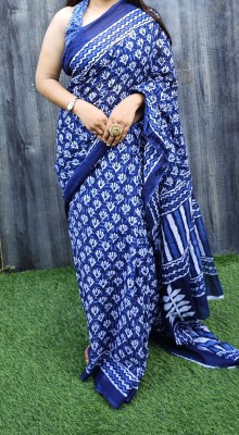 AARTI FASHION Printed Ikkat Cotton Blend Saree(Blue)