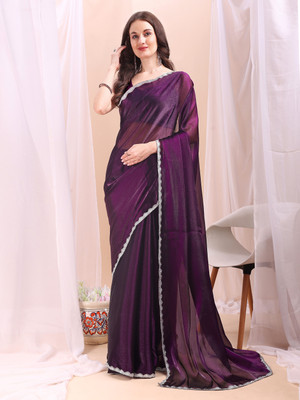 XOOM LADY Solid/Plain Bollywood Jimmy choo Saree(Purple)