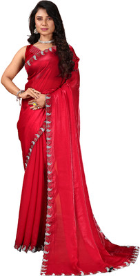 nirmal creation Solid/Plain Bollywood Satin Saree(Red)