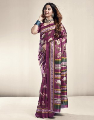 Samah Printed, Woven, Embellished Kanjivaram Cotton Silk, Silk Blend Saree(Pink, Beige, Green)