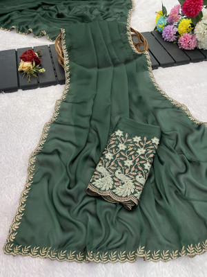 K 5 FASHION Embellished Bollywood Georgette Saree(Light Green)
