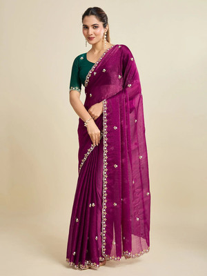 Ethina Fashion Embroidered Bollywood Jimmy choo Saree(Magenta)