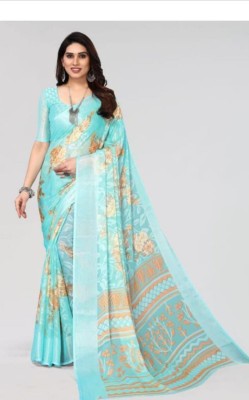 mahalaxmi fab Floral Print Bollywood Georgette, Brasso Saree(Beige, Blue)