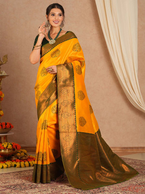 Tasrika Woven Maheshwari Silk Blend Saree(Yellow)