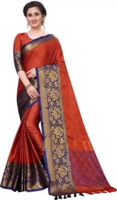 Nilkanthvarni Creation Self Design Bollywood Cotton Silk Saree(Orange)