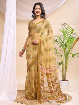 Leelavati Printed Bollywood Chiffon Saree(Beige)