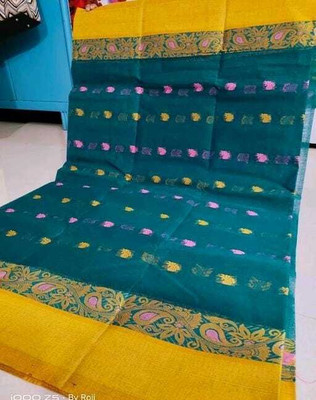 p fashion Self Design Tant Pure Cotton Saree(Dark Blue)