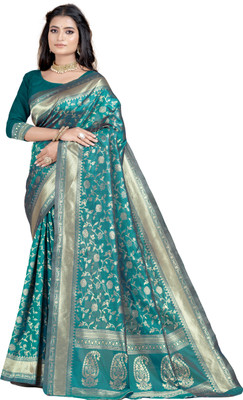 DHAYNAAND REEWA FASHION Floral Print, Woven Kalamkari Jacquard Saree(Light Green)