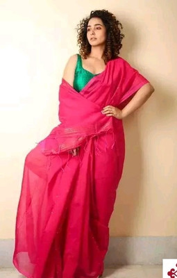 SARKAR TEXTILE Self Design Handloom Cotton Silk Saree(Pink)