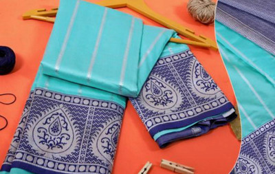 SHOPDROP Woven Kanjivaram Pure Silk Saree(Light Blue)