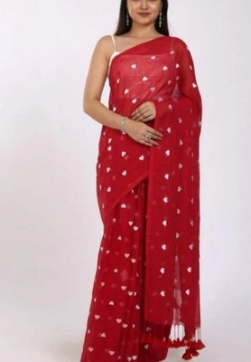 Shubharam Floral Print, Printed Bollywood Linen, Cotton Blend Saree(Red)