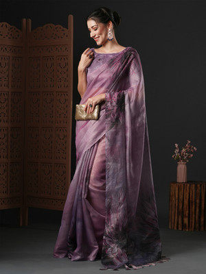 Divastri Printed Bollywood Organza Saree(Purple)