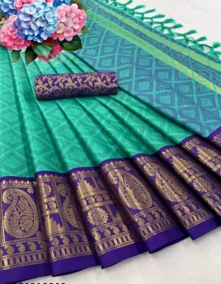 Bloviate Self Design Banarasi Jacquard, Cotton Blend Saree(Multicolor)