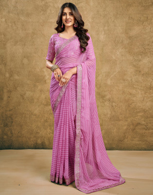 Satrani Printed, Embellished Bollywood Chiffon, Georgette Saree(Pink)