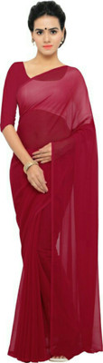 HouseOfCommon Solid/Plain Daily Wear Georgette Saree(Maroon)