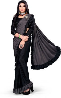 KV Fashion Self Design Bollywood Lycra Blend Saree(Grey)