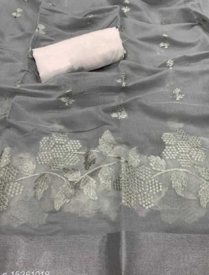 GLOWMOROUS Embroidered Bollywood Cotton Silk Saree(Grey)