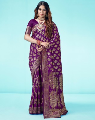 SIRIL Embellished, Self Design, Woven Banarasi Art Silk Saree(Purple, Gold)