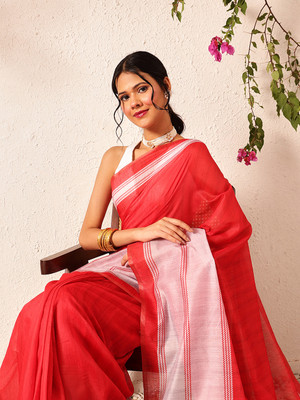 SILK ZONE Printed Chanderi Cotton Blend Saree(Red)