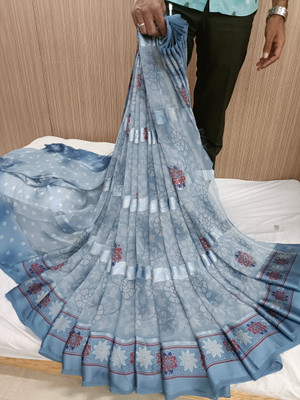 HouseOfCommon Printed Bollywood Georgette Saree(Grey)