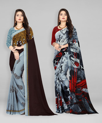 kashvi sarees Printed Daily Wear Georgette Saree(Pack of 2, Multicolor)