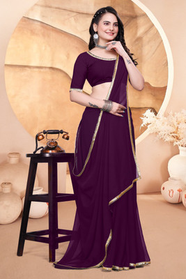 Avishafab Solid/Plain Bollywood Georgette Saree(Maroon)