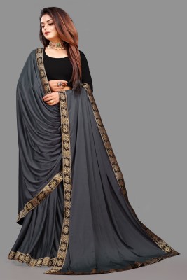 3Buddy Fashion Temple Border Daily Wear Lycra Blend Saree(Grey)