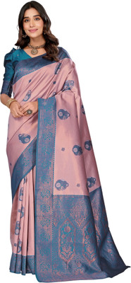FusionCraftt Woven Kanjivaram Art Silk, Pure Silk Saree(Blue, Multicolor)