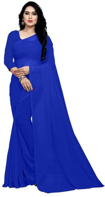 Priere Solid/Plain Bollywood Georgette Saree(Blue)