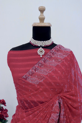 KHRITI FAB Embellished Bollywood Georgette Saree(Red)