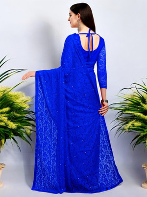 NEXAA Self Design Bollywood Net Saree(Blue)